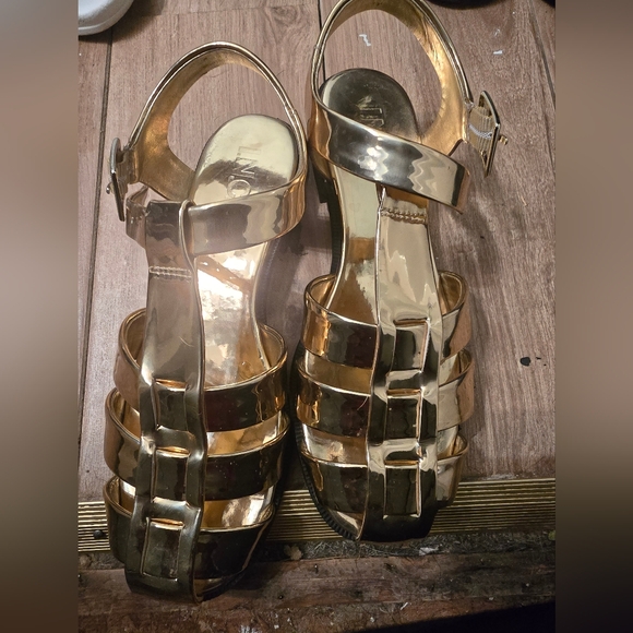 Gold Strappy Sandals - Picture 1 of 5